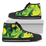 Yellow And Green Acid Melt Print Black High Top Shoes