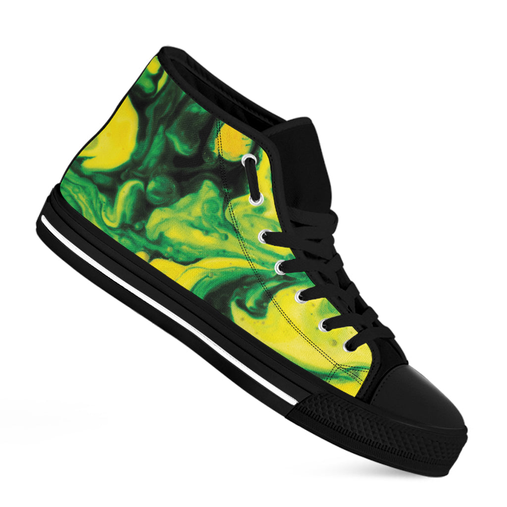 Yellow And Green Acid Melt Print Black High Top Shoes