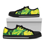 Yellow And Green Acid Melt Print Black Low Top Shoes