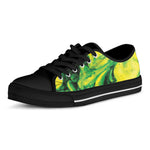 Yellow And Green Acid Melt Print Black Low Top Shoes