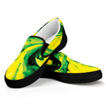 Yellow And Green Acid Melt Print Black Slip On Shoes