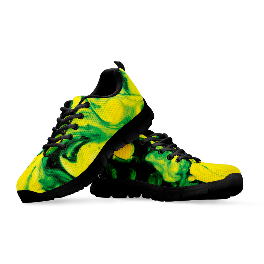 Yellow And Green Acid Melt Print Black Sneakers