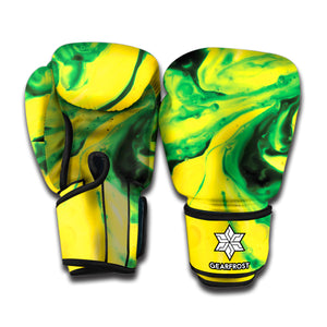 Yellow And Green Acid Melt Print Boxing Gloves