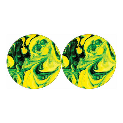 Yellow And Green Acid Melt Print Car Coasters