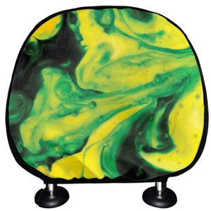 Yellow And Green Acid Melt Print Car Headrest Covers