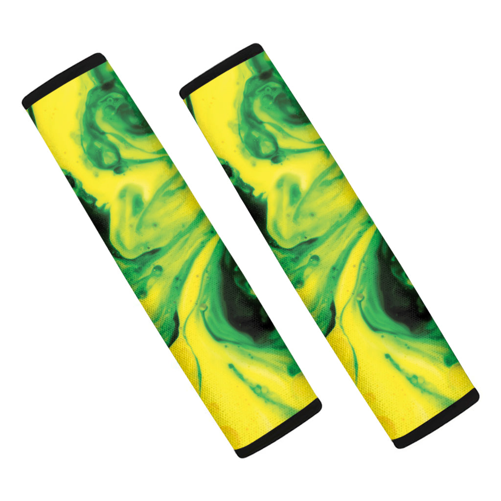 Yellow And Green Acid Melt Print Car Seat Belt Covers