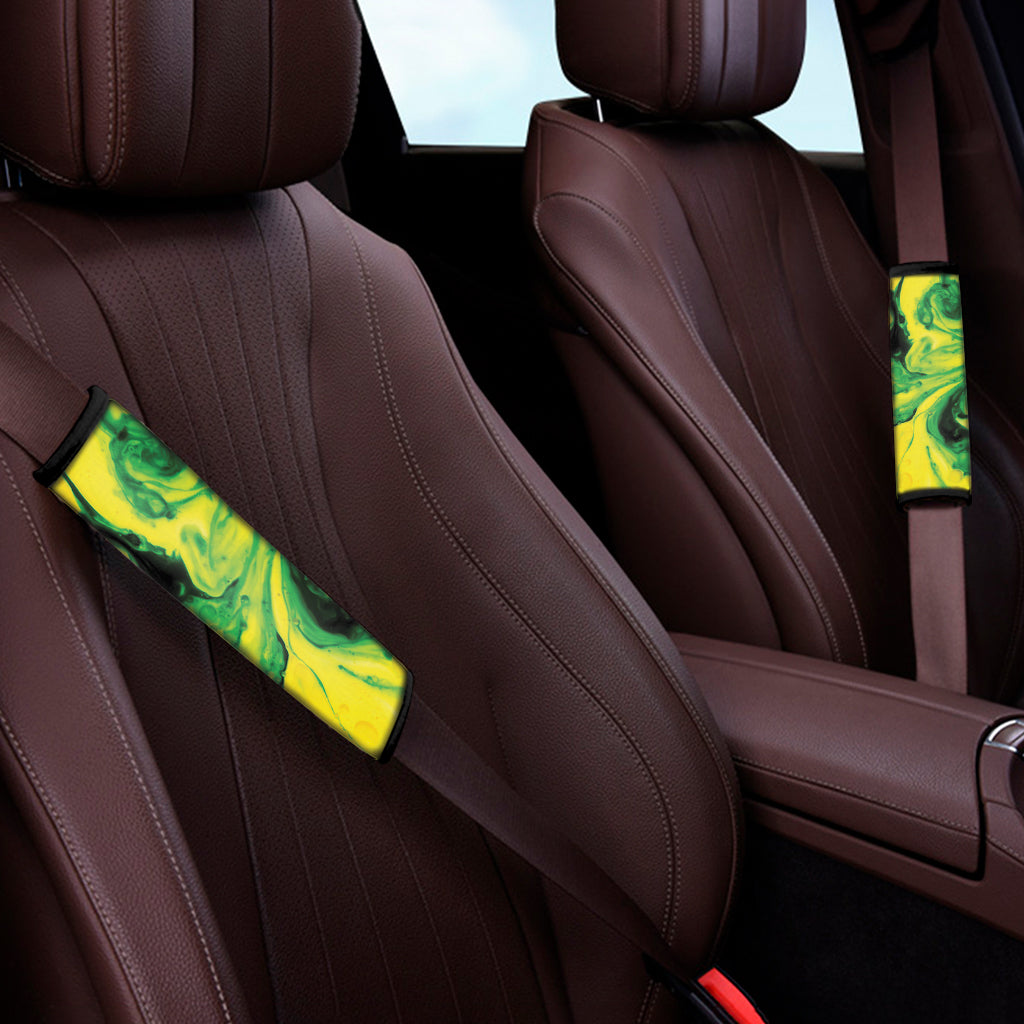 Yellow And Green Acid Melt Print Car Seat Belt Covers