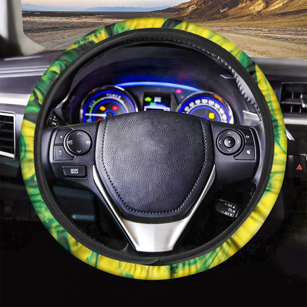 Yellow And Green Acid Melt Print Car Steering Wheel Cover