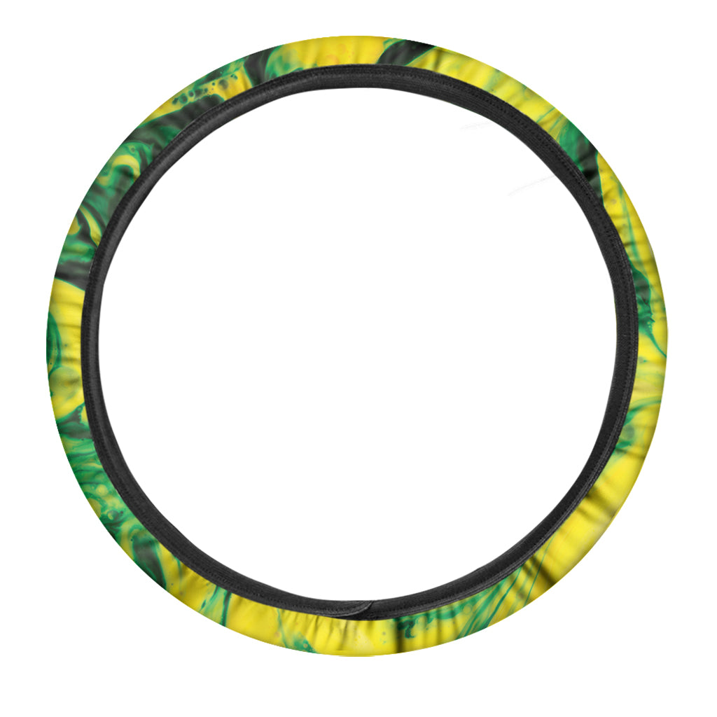 Yellow And Green Acid Melt Print Car Steering Wheel Cover