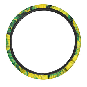 Yellow And Green Acid Melt Print Car Steering Wheel Cover