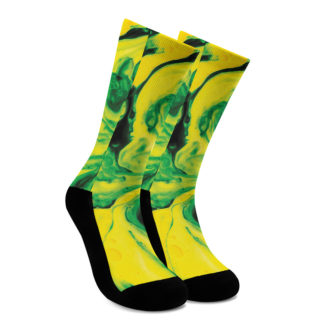 Yellow And Green Acid Melt Print Crew Socks