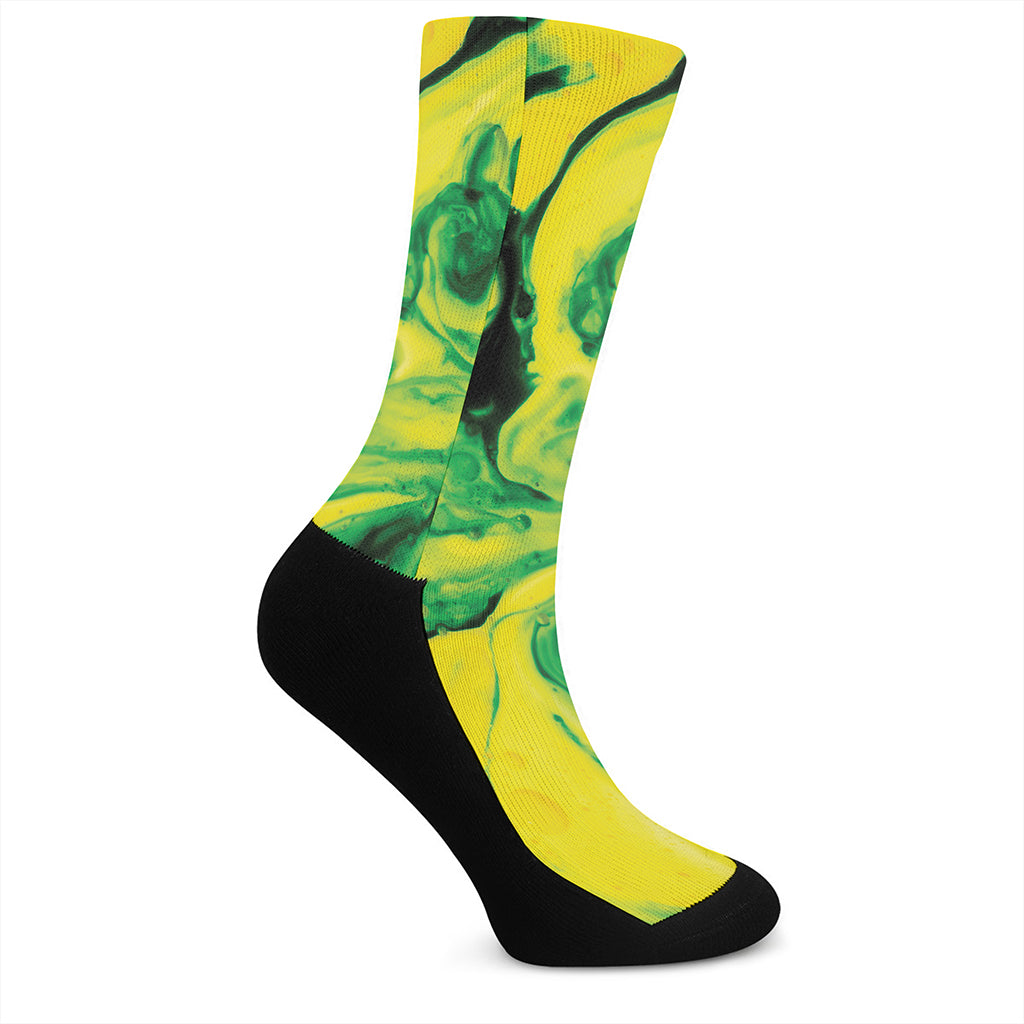 Yellow And Green Acid Melt Print Crew Socks