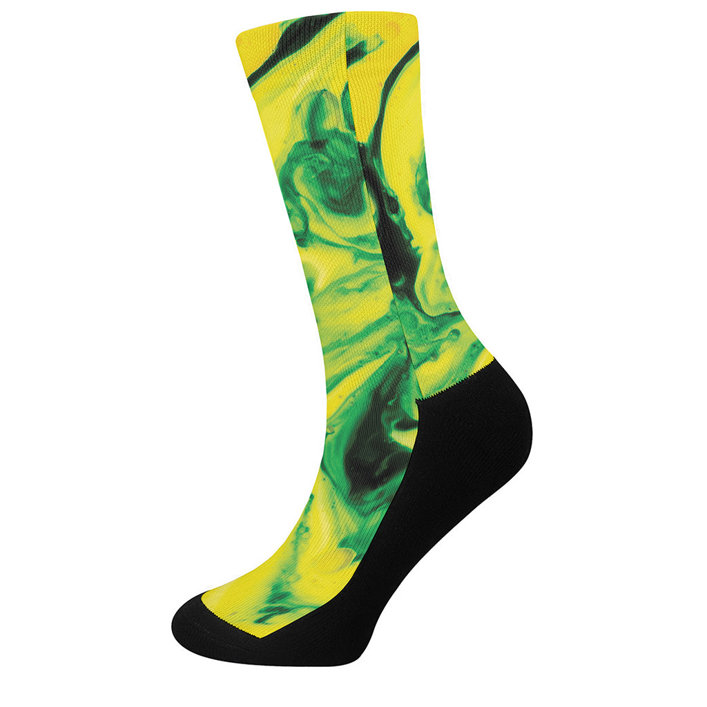 Yellow And Green Acid Melt Print Crew Socks