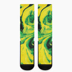 Yellow And Green Acid Melt Print Crew Socks