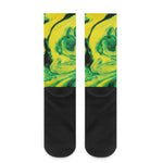 Yellow And Green Acid Melt Print Crew Socks