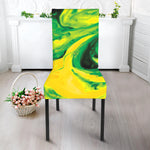 Yellow And Green Acid Melt Print Dining Chair Slipcover