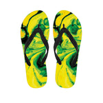 Yellow And Green Acid Melt Print Flip Flops