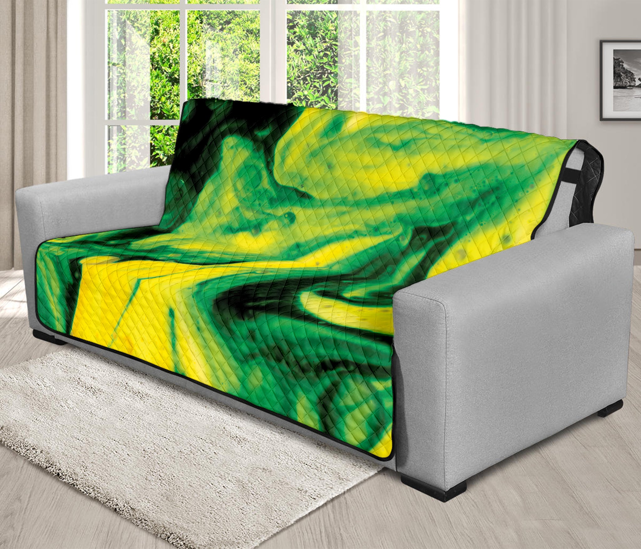 Yellow And Green Acid Melt Print Futon Protector