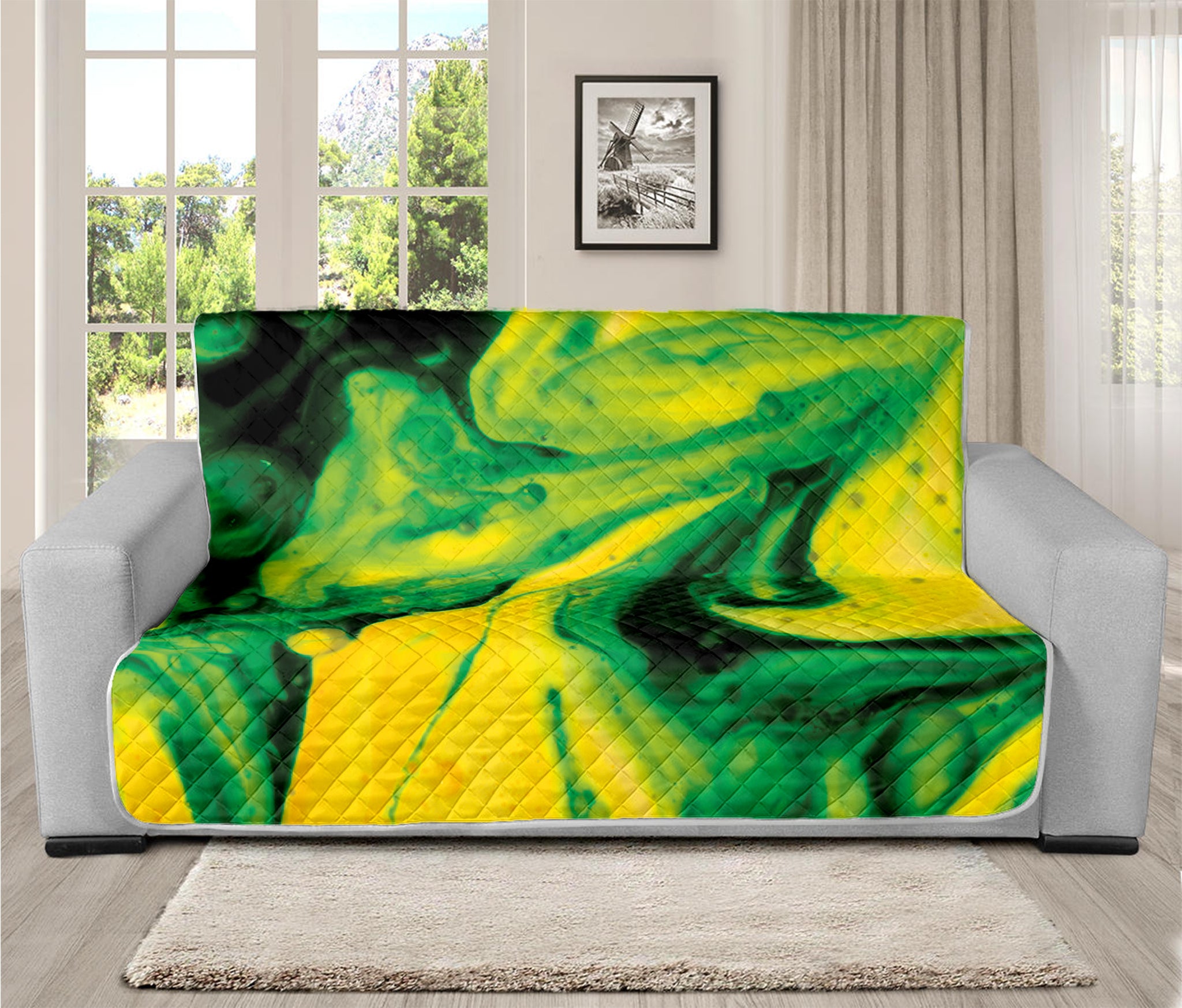 Yellow And Green Acid Melt Print Futon Protector