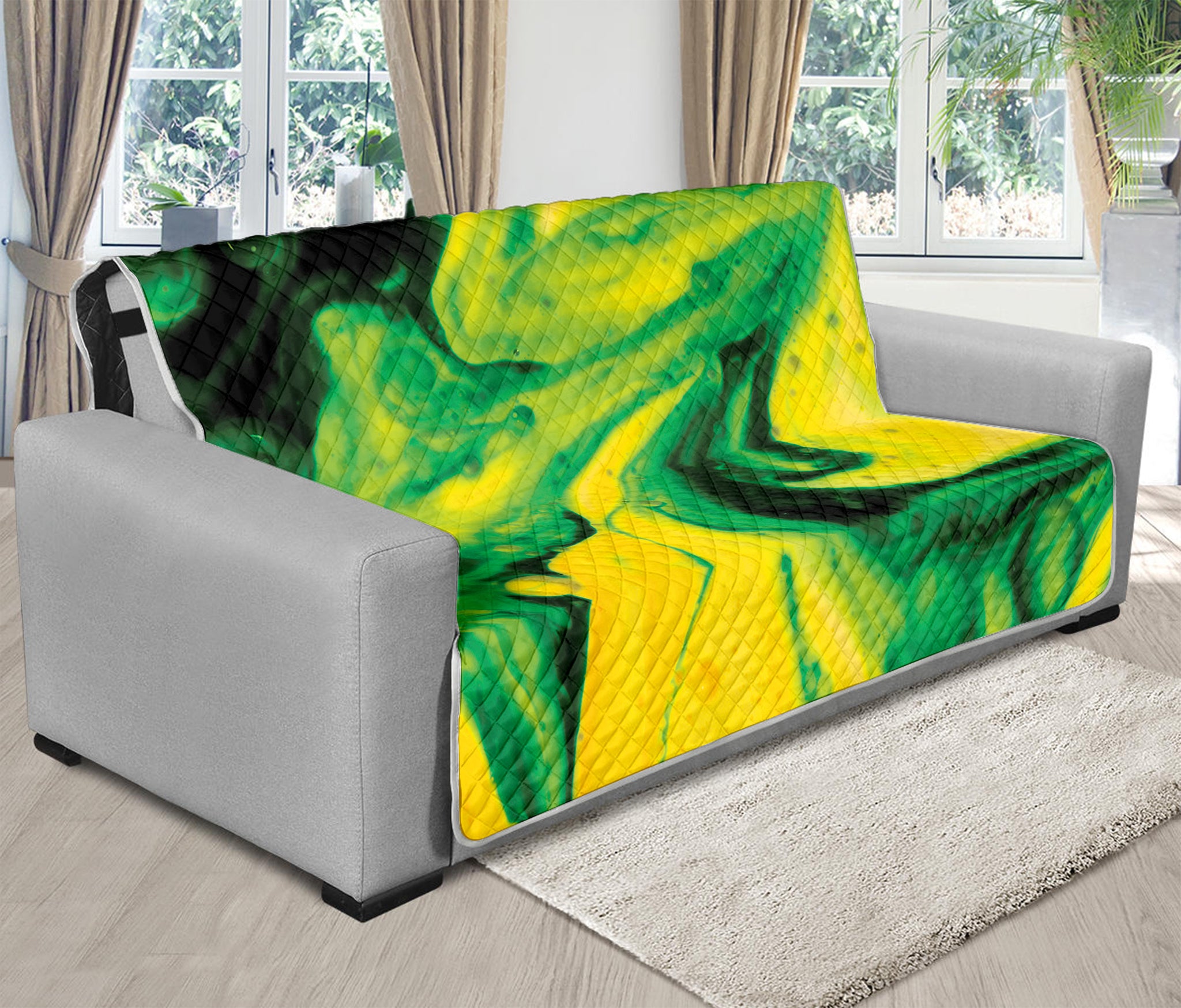 Yellow And Green Acid Melt Print Futon Protector