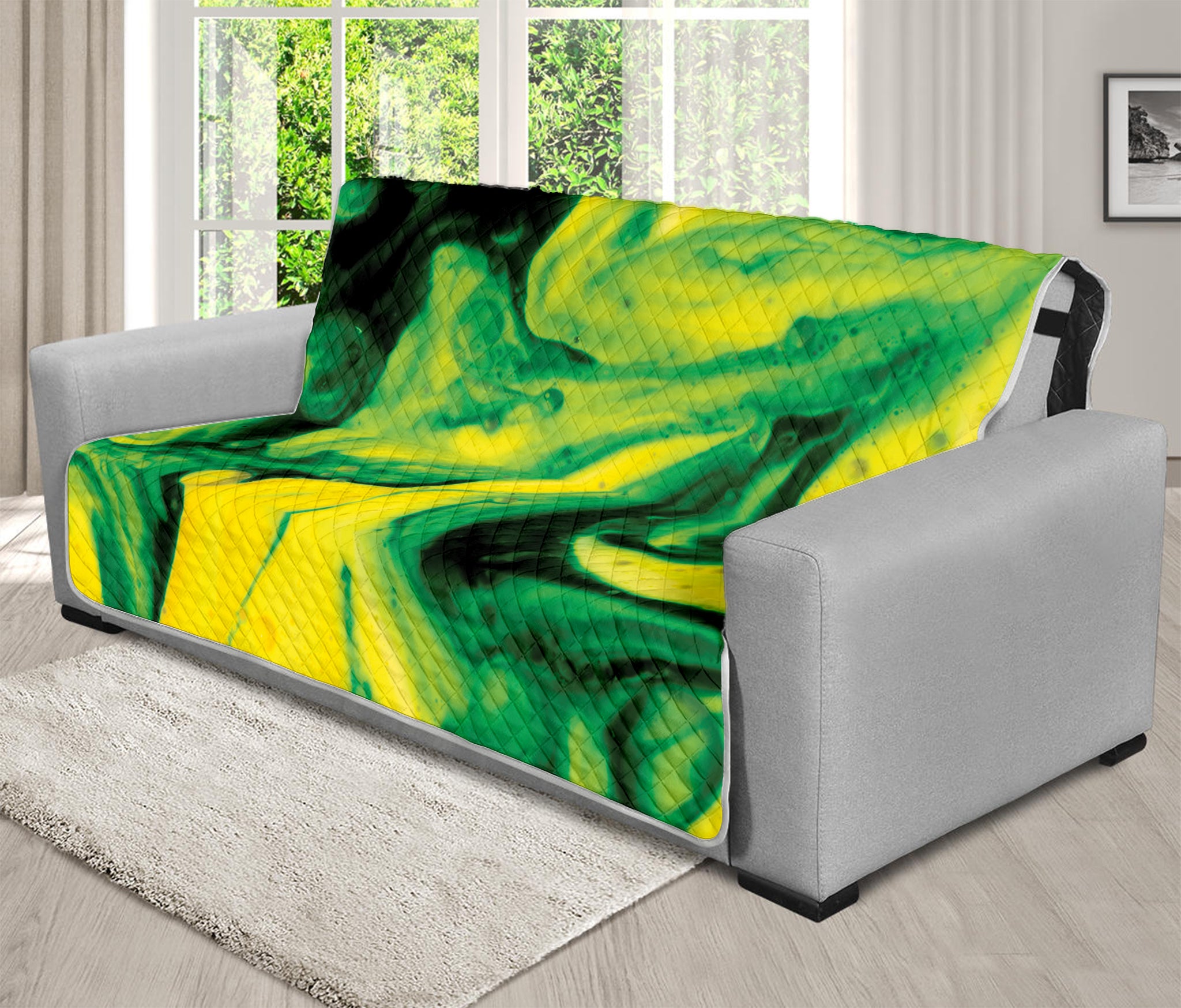 Yellow And Green Acid Melt Print Futon Protector