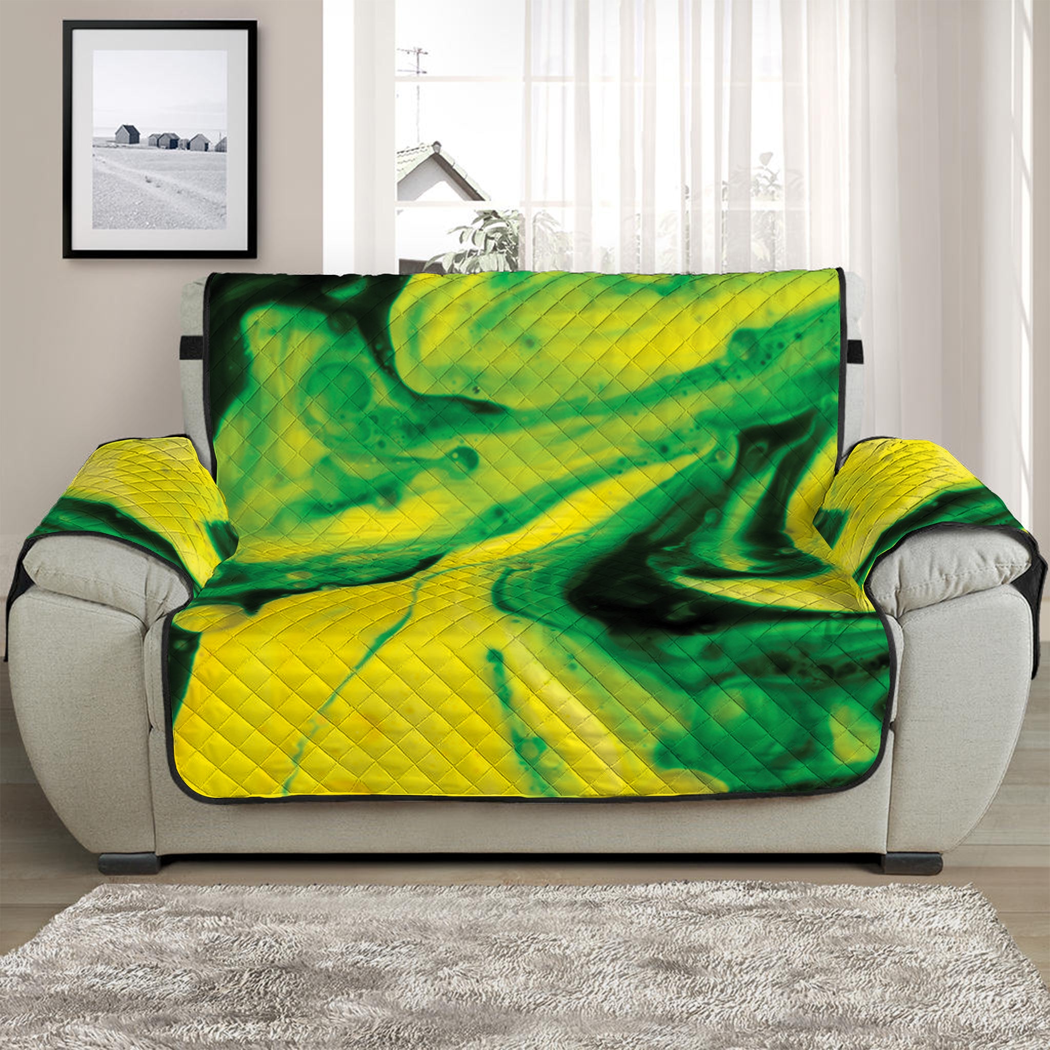 Yellow And Green Acid Melt Print Half Sofa Protector