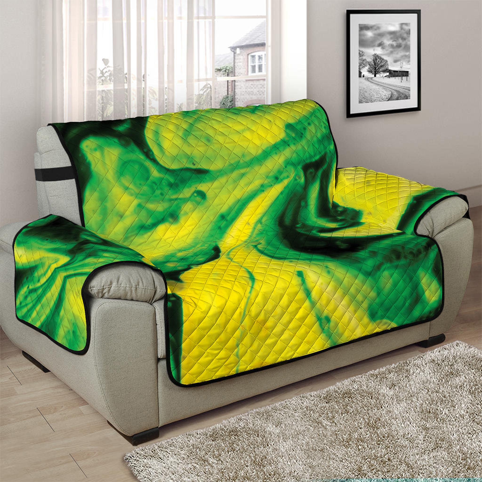 Yellow And Green Acid Melt Print Half Sofa Protector