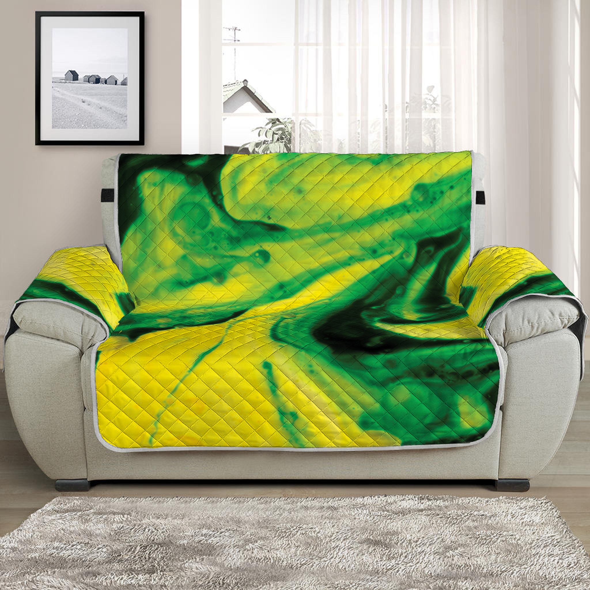 Yellow And Green Acid Melt Print Half Sofa Protector