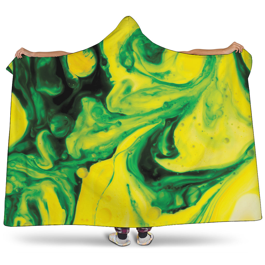 Yellow And Green Acid Melt Print Hooded Blanket
