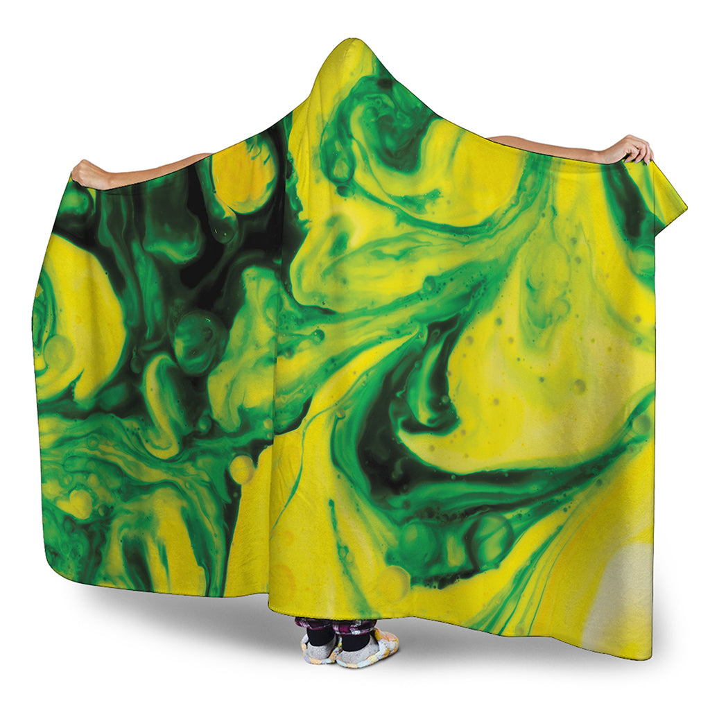 Yellow And Green Acid Melt Print Hooded Blanket