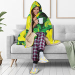 Yellow And Green Acid Melt Print Hooded Blanket