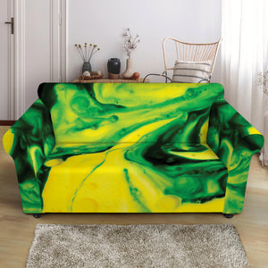 Yellow And Green Acid Melt Print Loveseat Slipcover