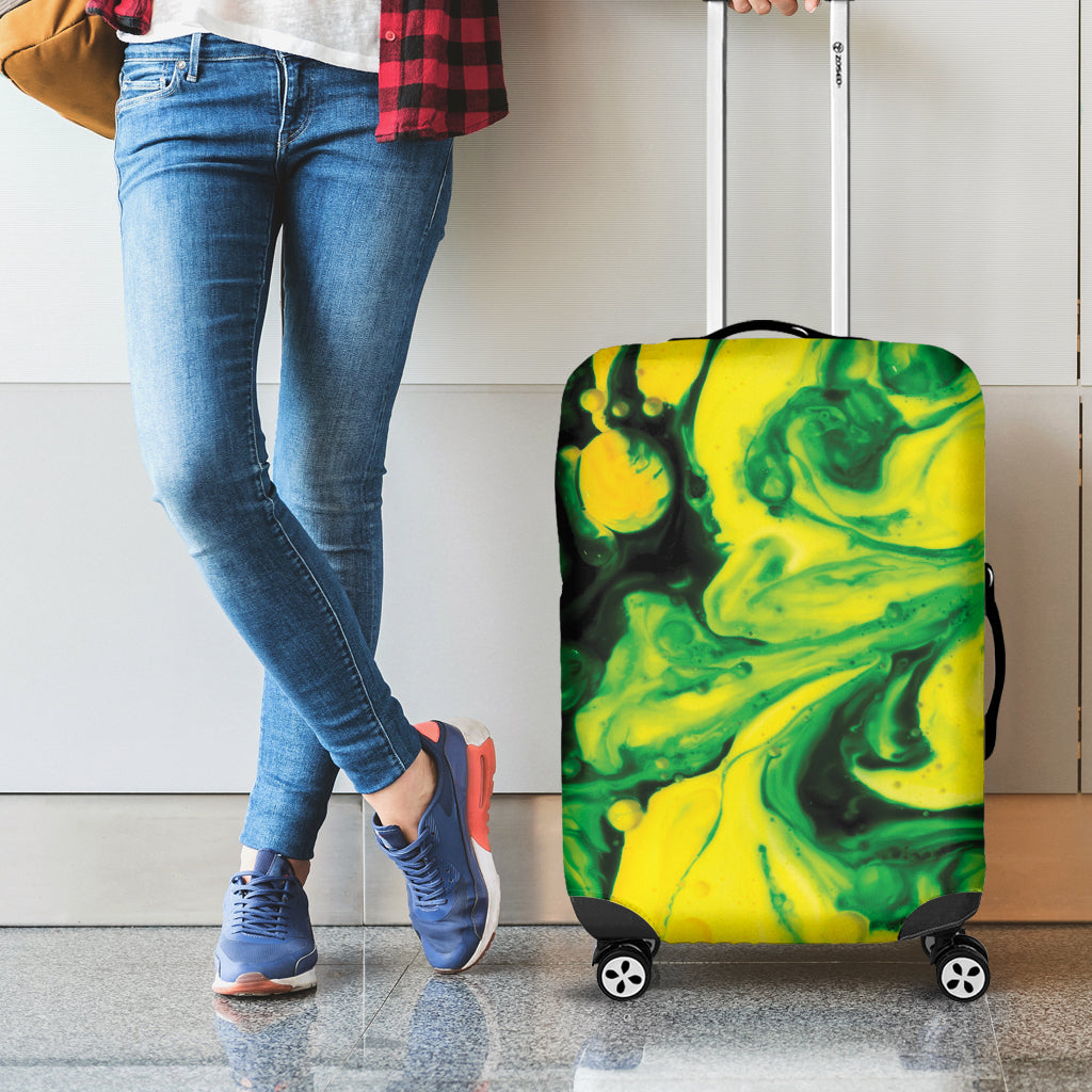 Yellow And Green Acid Melt Print Luggage Cover