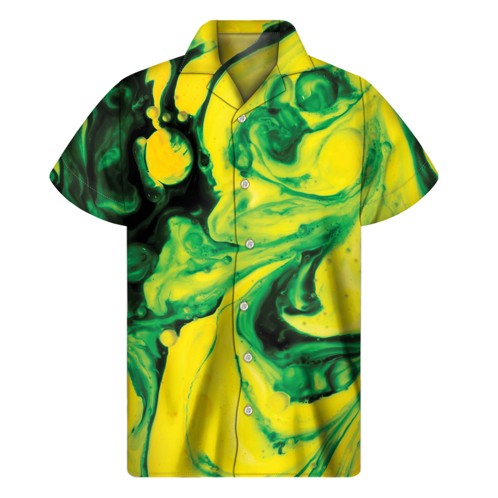 Yellow And Green Acid Melt Print Men's Short Sleeve Shirt