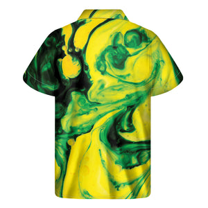 Yellow And Green Acid Melt Print Men's Short Sleeve Shirt