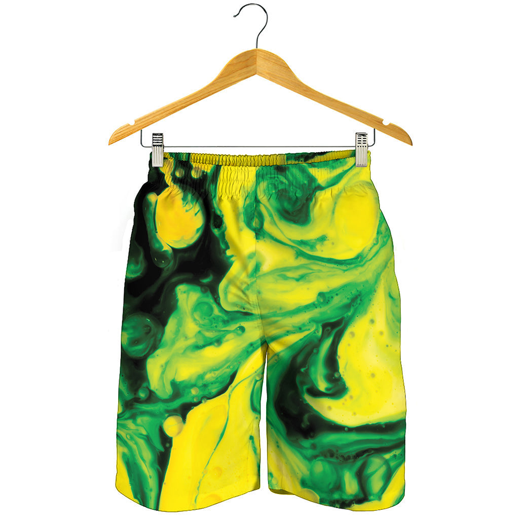 Yellow And Green Acid Melt Print Men's Shorts