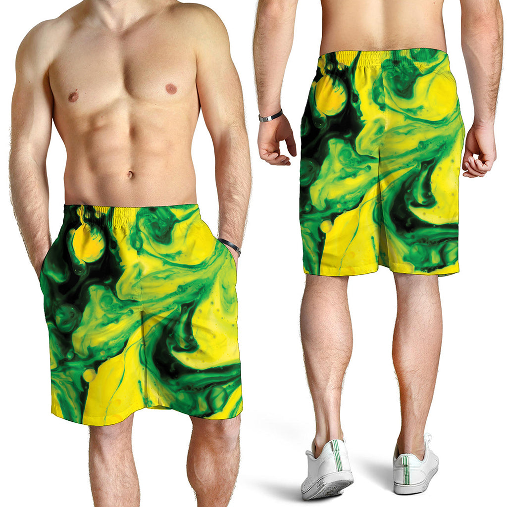 Yellow And Green Acid Melt Print Men's Shorts