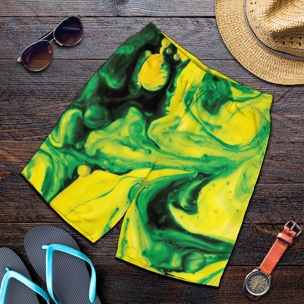 Yellow And Green Acid Melt Print Men's Shorts