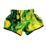 Yellow And Green Acid Melt Print Muay Thai Boxing Shorts