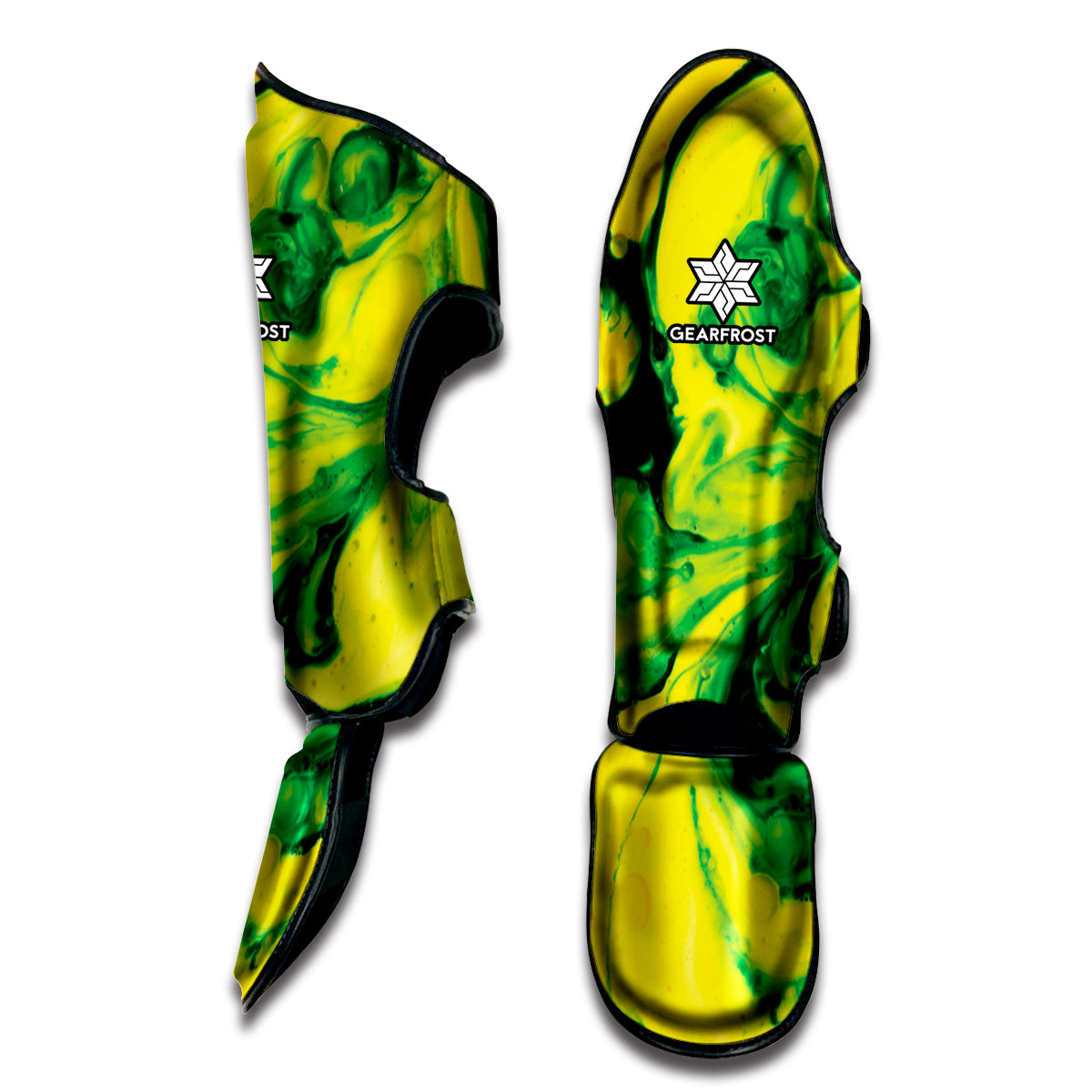 Yellow And Green Acid Melt Print Muay Thai Shin Guard