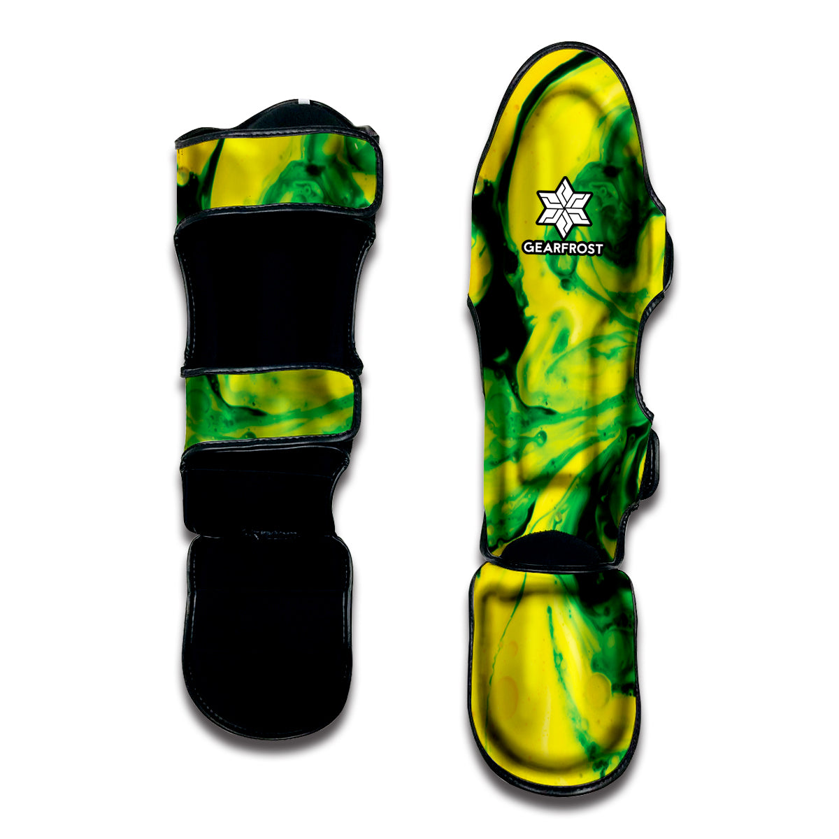 Yellow And Green Acid Melt Print Muay Thai Shin Guard