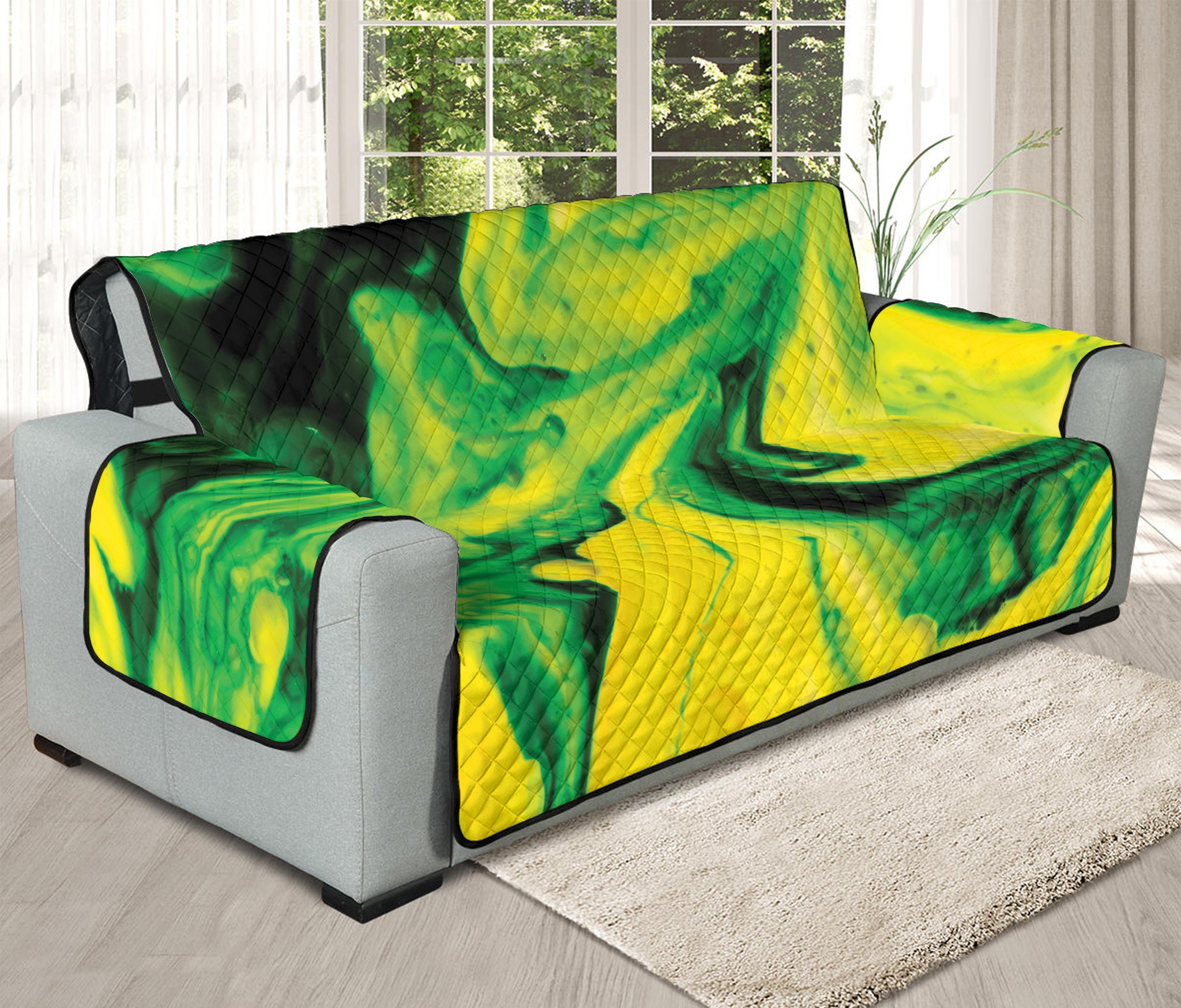 Yellow And Green Acid Melt Print Oversized Sofa Protector