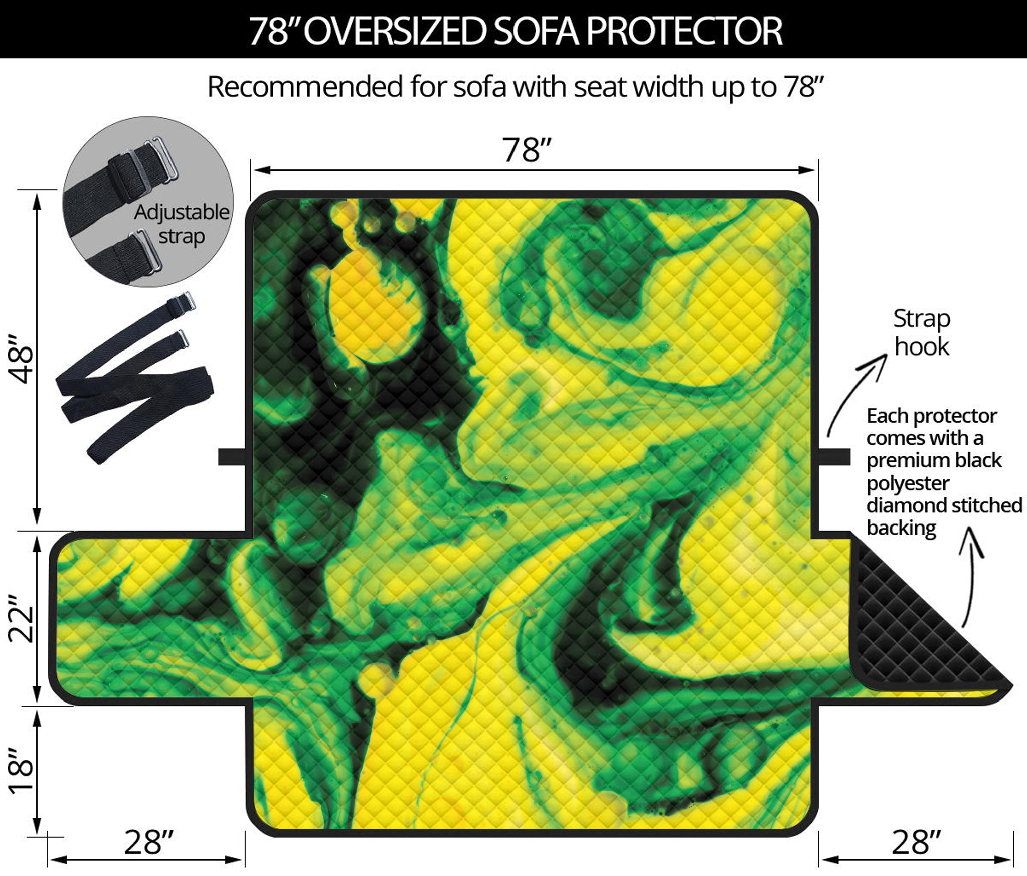 Yellow And Green Acid Melt Print Oversized Sofa Protector