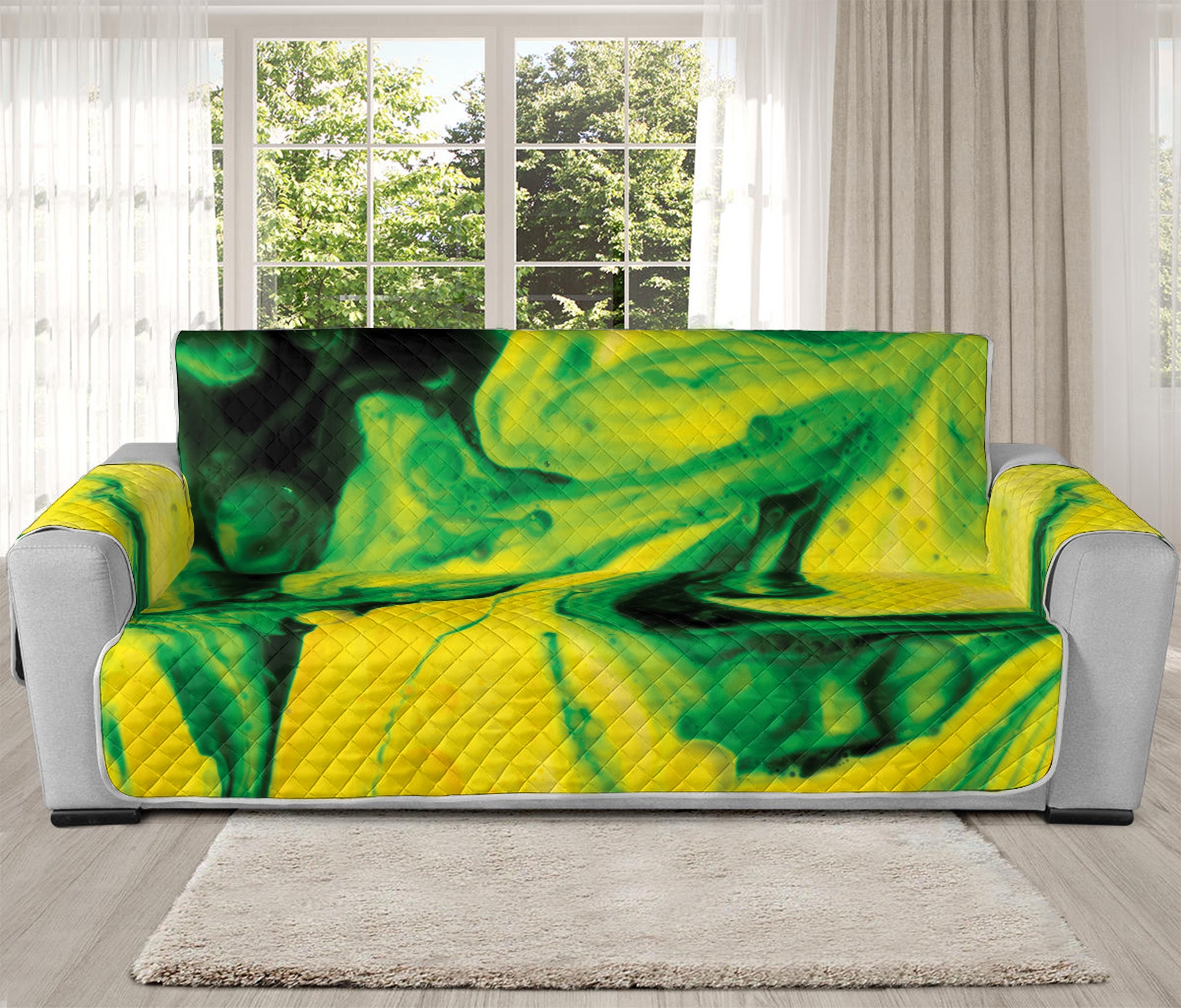 Yellow And Green Acid Melt Print Oversized Sofa Protector