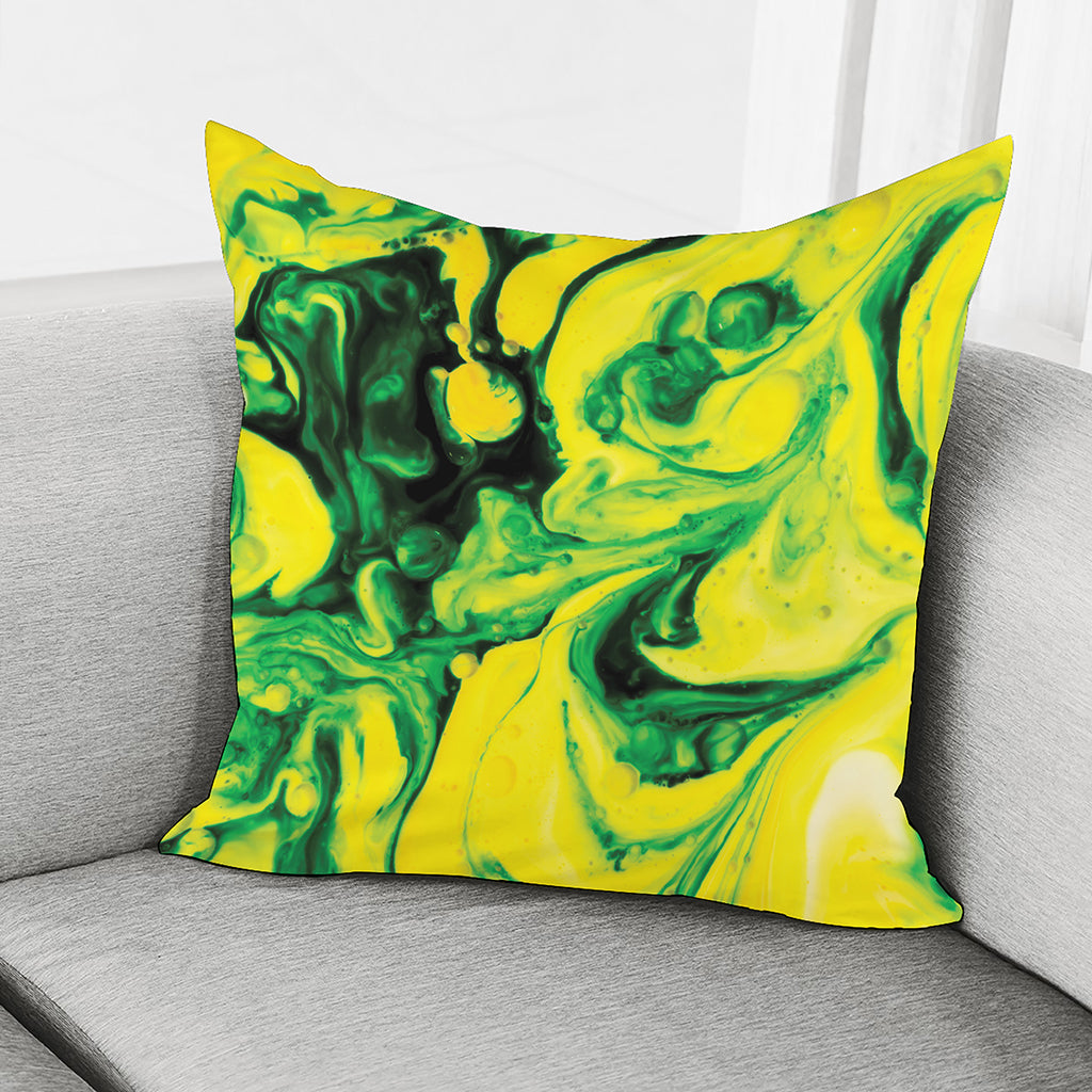 Yellow And Green Acid Melt Print Pillow Cover