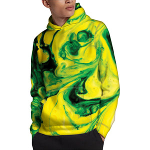 Yellow And Green Acid Melt Print Pullover Hoodie