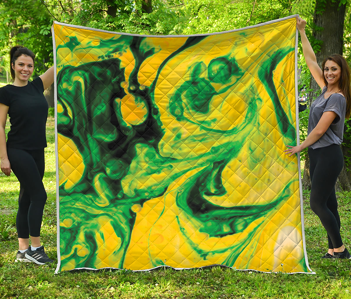 Yellow And Green Acid Melt Print Quilt