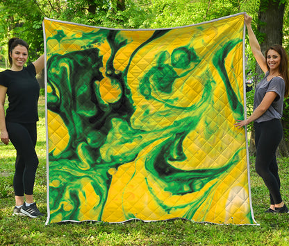 Yellow And Green Acid Melt Print Quilt