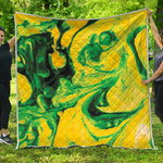 Yellow And Green Acid Melt Print Quilt