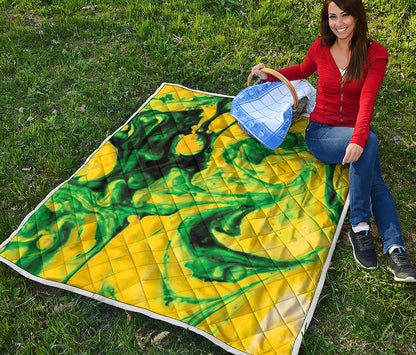 Yellow And Green Acid Melt Print Quilt
